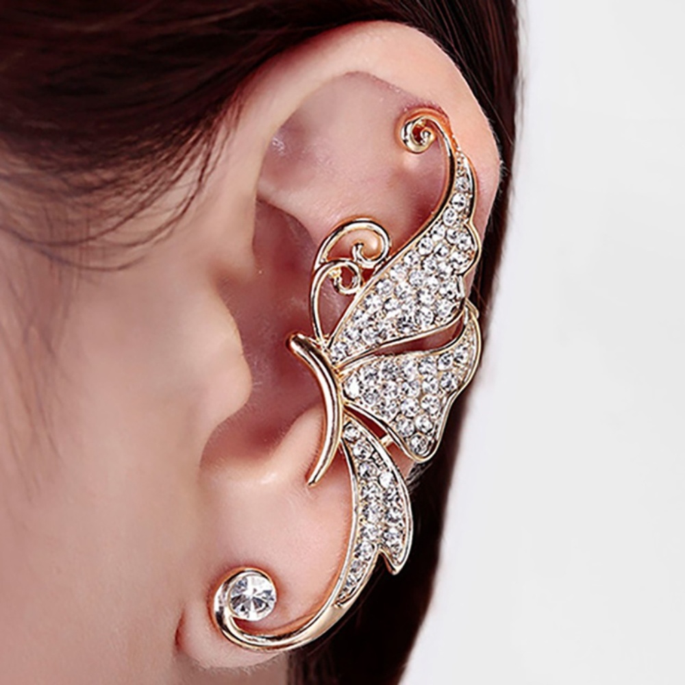 🌺 Rhinestone Butterfly Ear Cuff - White 🌺